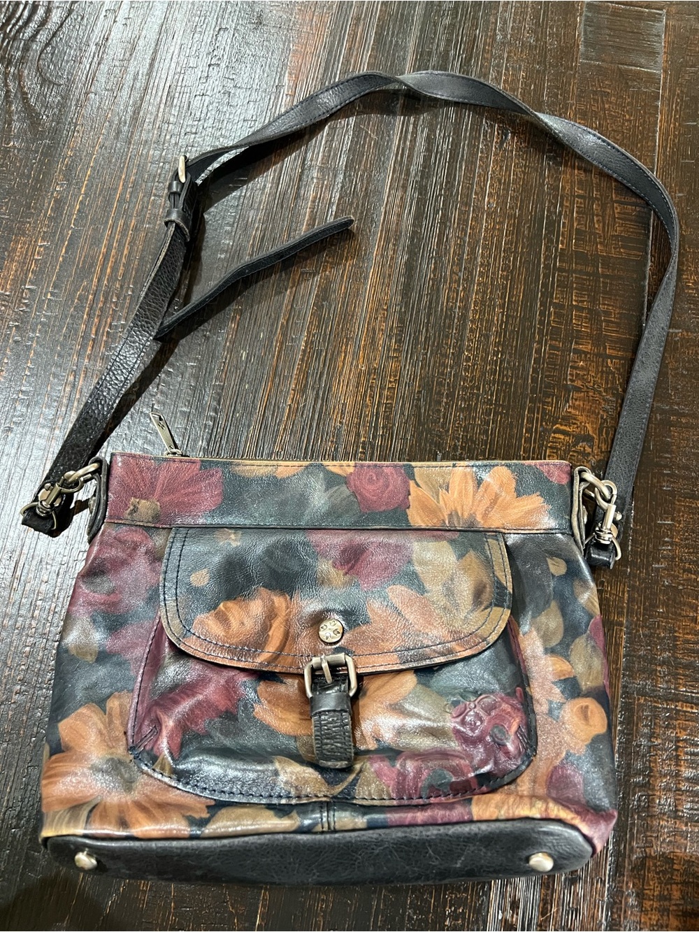 Patricia Nash Tuscania Peruvian Painting Floral Leather Crossbody Shoulder Bag